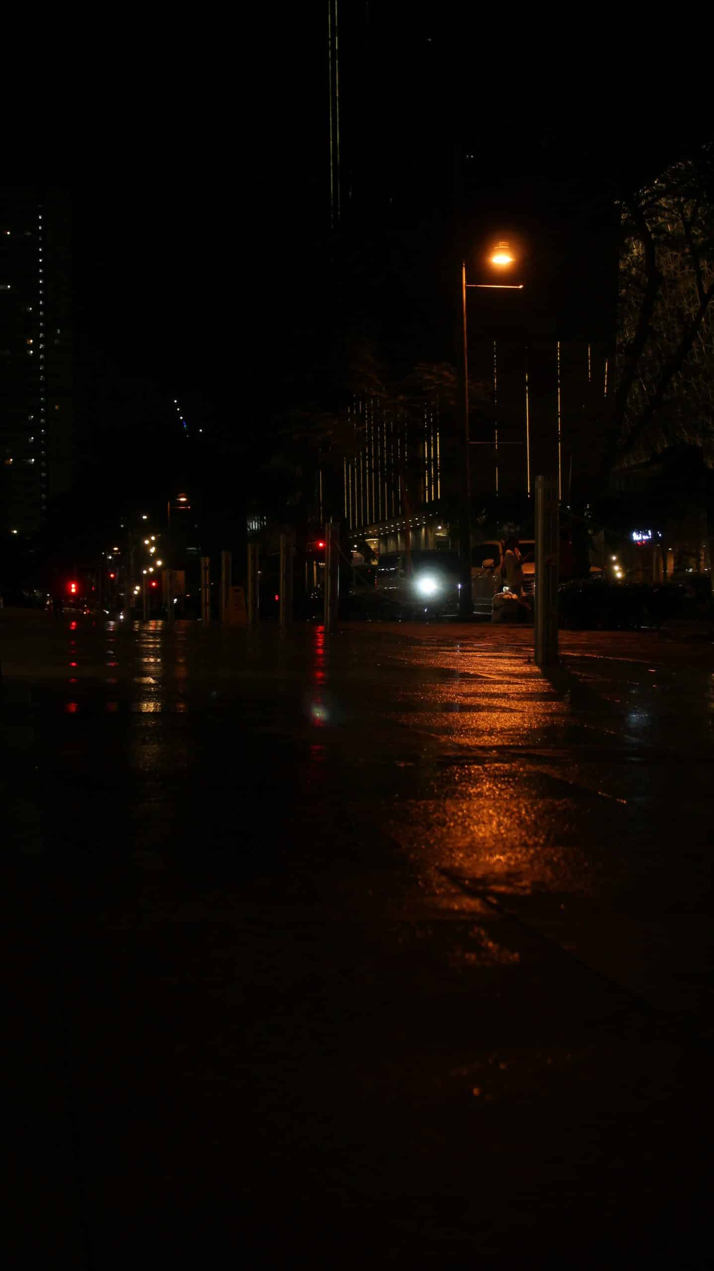 Dimly lit empty city streets