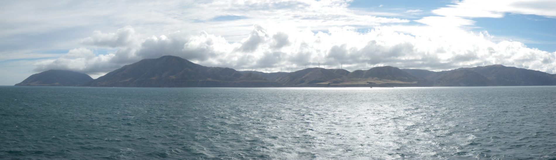 Panoramic image of the Marlborough Sounds shore line in New Zealand