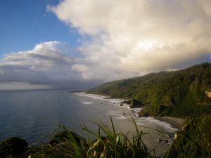 Rugged New Zealand southern island coastline from the Irimahuwhero lookout